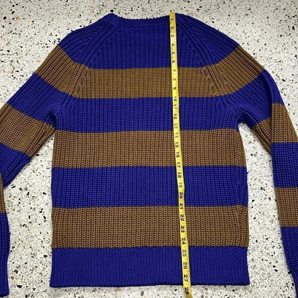 J Crew Shaker stitch chunky fisherman sweater purple gold stripe medium m
